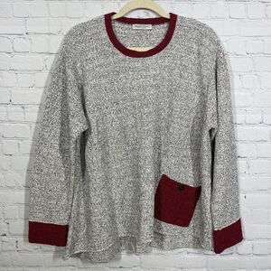 Margaret Winter Sweater Women XL Gray Red Made in USA Long Sleeve Pullover Chunk